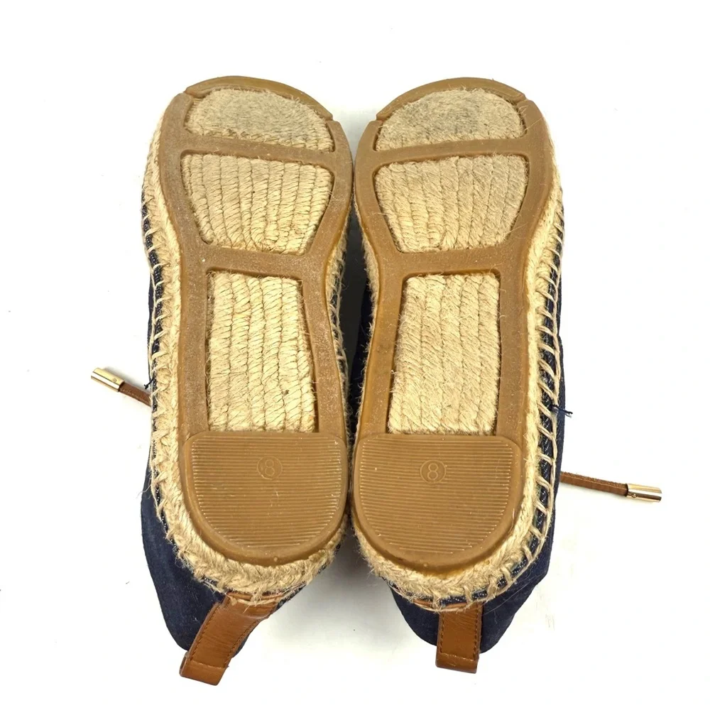 Tory‎ Burch High Top Denim Espadrille Shoes 8 Lace Up Bootie Womens Designer